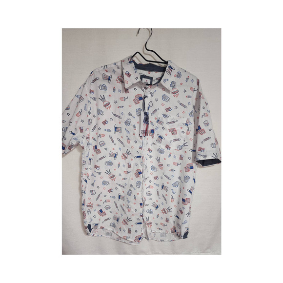 free planet fourth of July shirt button down size 1X 100% cotton white - Picture 5 of 9